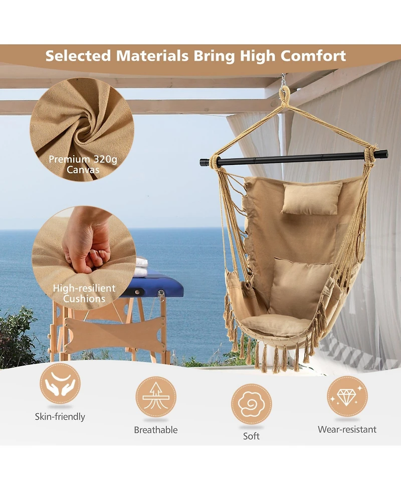 Slickblue Hanging Rope Swing Chair with Soft Pillow and Cushions