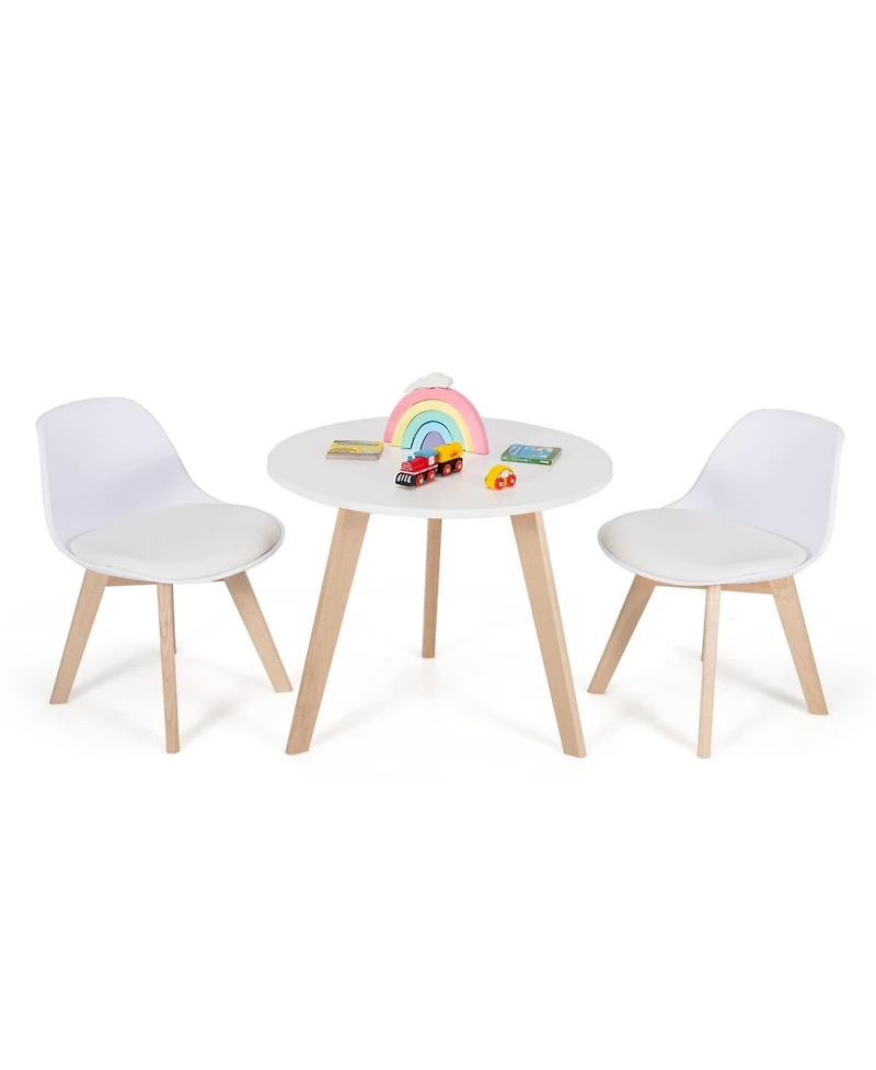 Slickblue Modern Kids Activity Play Table and 2 Chairs Set with Beech Leg Cushion-White