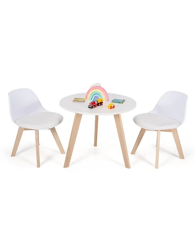 Slickblue Modern Kids Activity Play Table and 2 Chairs Set with Beech Leg Cushion-White