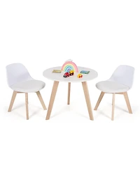 Slickblue Modern Kids Activity Play Table and 2 Chairs Set with Beech Leg Cushion-White