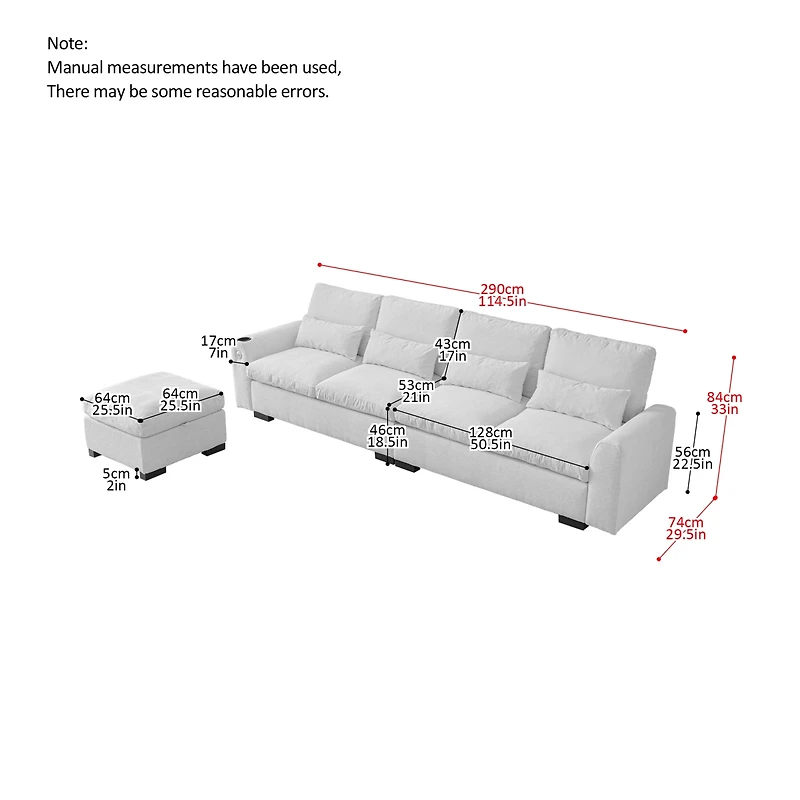 Streamdale Furniture Elegant Reversible Ottoman Sofa with Usb Ports and Storage