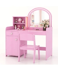 Slickblue Kids Vanity Table and Chair Set with Shelves Drawer Cabinet