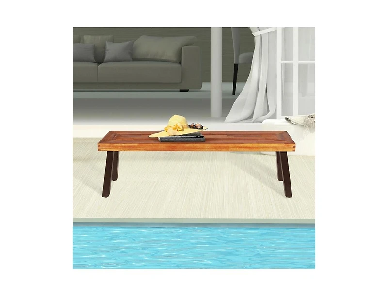 Slickblue Patio Acacia Wood Dining Bench Seat with Steel Legs