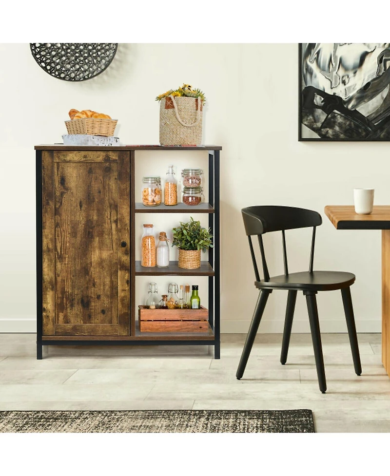 Sugift Multipurpose Freestanding Storage Cabinet with 3 Open Shelves and Doors