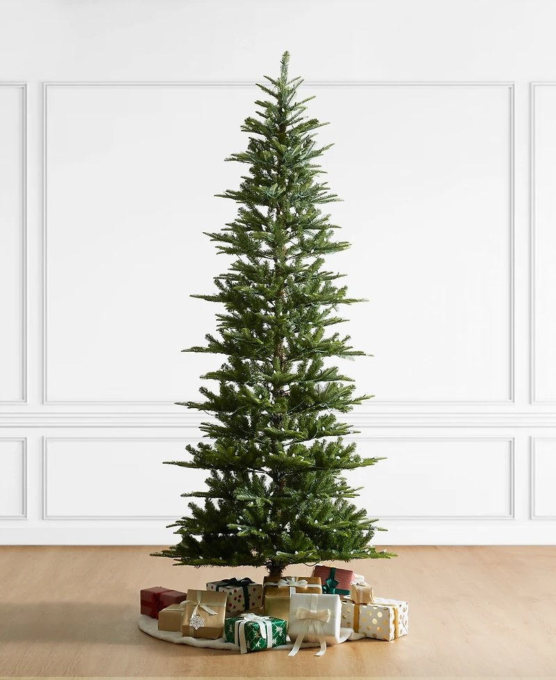 Glitzhome 9ft Pre Lit Green Slim Fir Artificial Christmas Tree with 500 strawberry Lights,9 Functional Warm White Multi color, remote controller