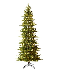 Glitzhome 9ft Pre Lit Green Slim Fir Artificial Christmas Tree with 500 strawberry Lights,9 Functional Warm White Multi color, remote controller