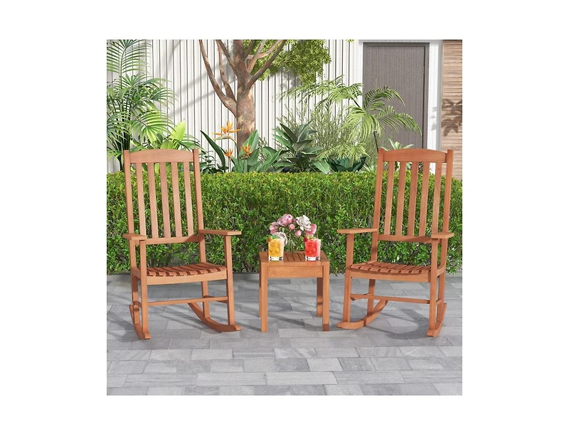Slickblue Eucalyptus Wood Rocker Chair with Stable and Safe Rocking Base for Garden
