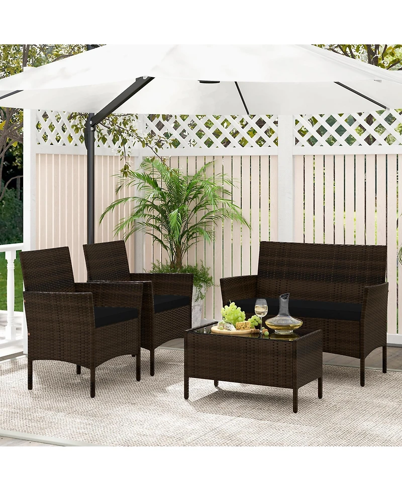 Slickblue 4 Piece Patio Rattan Conversation Set with Cozy Seat Cushions