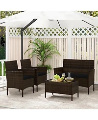 Slickblue 4 Piece Patio Rattan Conversation Set with Cozy Seat Cushions