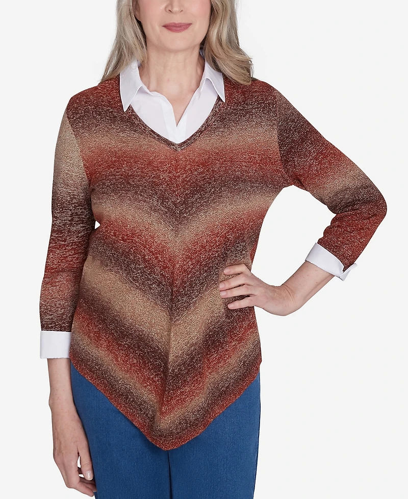 Alfred Dunner Classic Chevron Ombre Woven Sweater