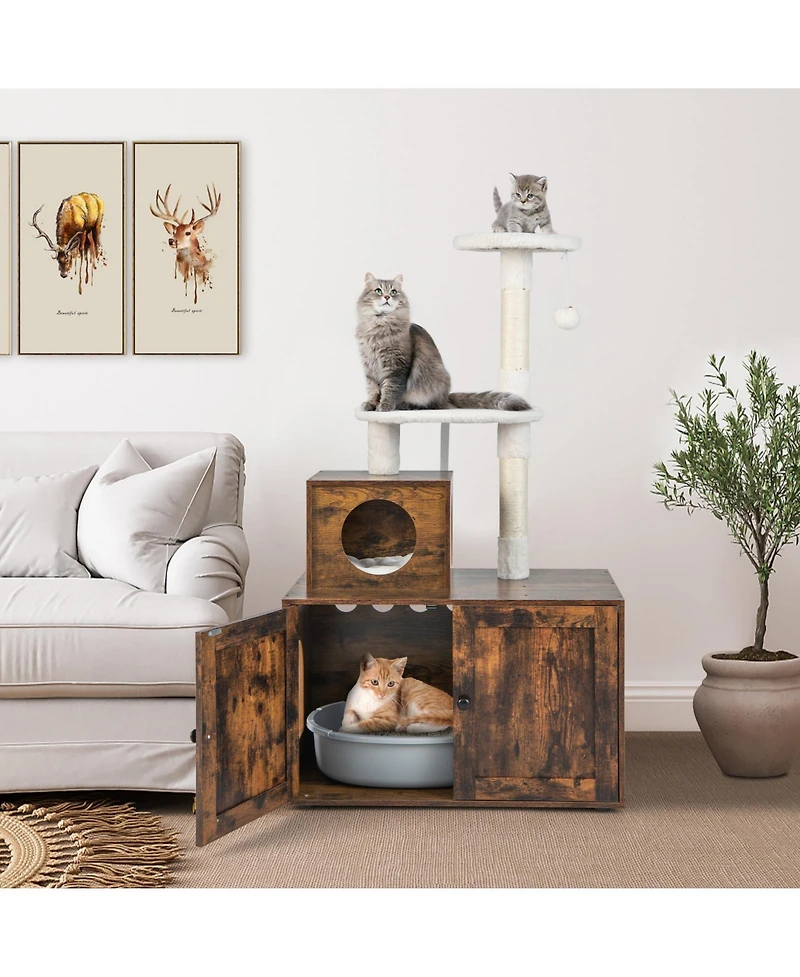 Cat Tree with Litter Box Enclosure with Cat Condo