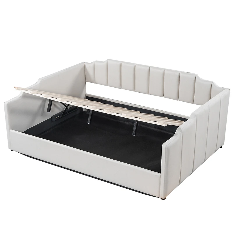 Streamdale Upholstered Daybed with Underneath Storage, Full Size, Gray