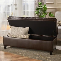 Streamdale Cancia Faux Leather Tufted Storage Ottoman with Espresso Wood Frame
