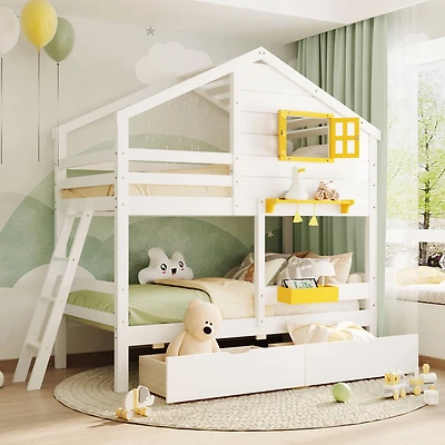Streamdale Twin Bunk Bed with Drawers, Storage, and Playhouse