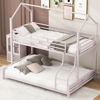 Streamdale Metal House Bunk Bed, Twin over Full, Pink
