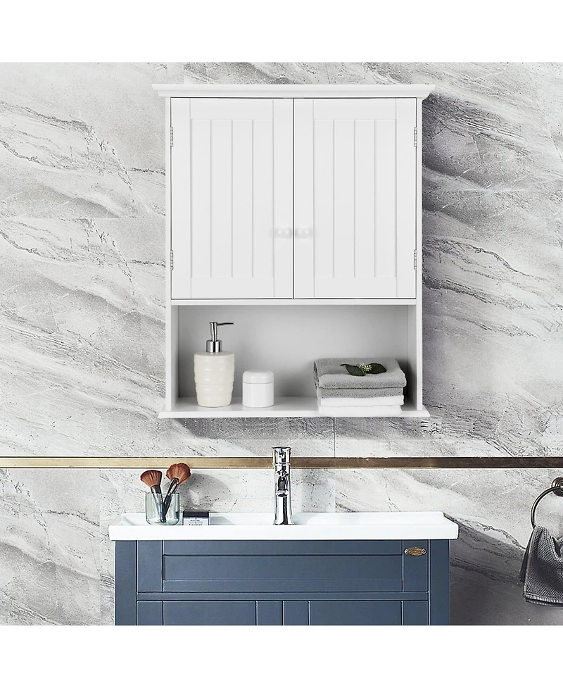Sugift 2-Door Wall Mount Bathroom Storage Cabinet with Open Shelf