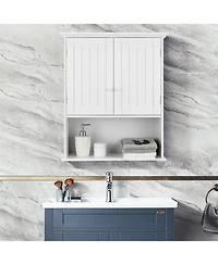 Sugift 2-Door Wall Mount Bathroom Storage Cabinet with Open Shelf