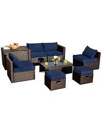 8PCS Patio Rattan Furniture Set Space-Saving Storage Cushion