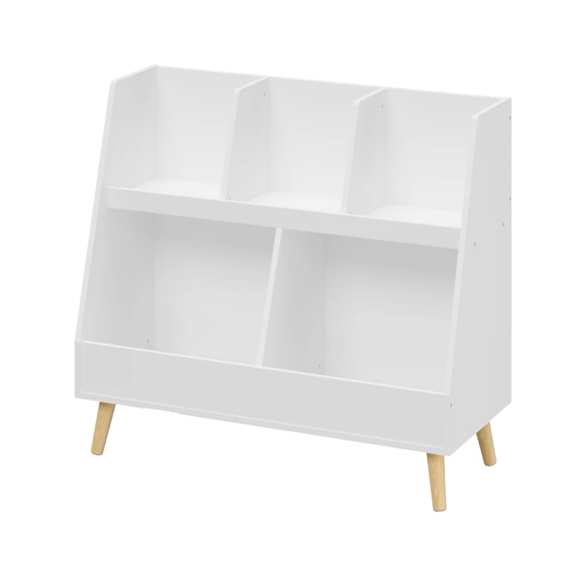 Simplie Fun Modern Kids Bookshelf with Storage Bins for Books, Toys & Games