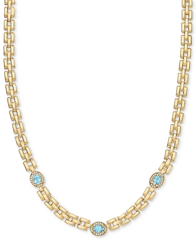 Amethyst (1-1/5 ct. t.w.) & White Topaz (1/20 Panther Link 17" Collar Necklace 14k Gold-Plated Sterling Silver (Also Sky Blue Topaz)