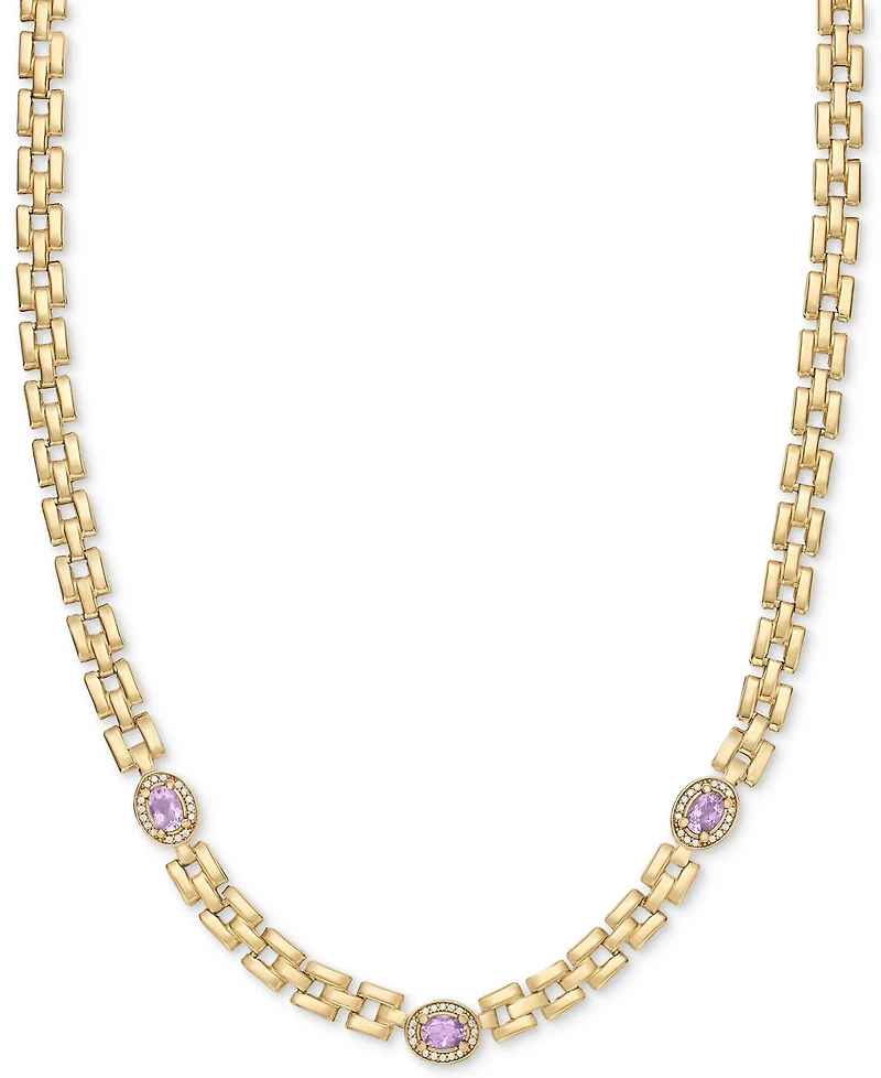 Amethyst (1-1/5 ct. t.w.) & White Topaz (1/20 Panther Link 17" Collar Necklace 14k Gold-Plated Sterling Silver (Also Sky Blue Topaz)