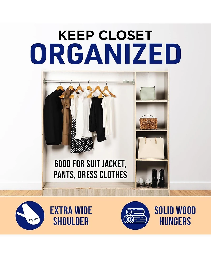 Lifemaster 8piece Wooden Hanger Set: Non-slip, space-saving hangers for suits, coats, jackets, pants and dresses with 360° swivel hooks.