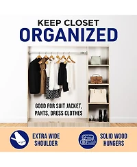 Lifemaster 8piece Wooden Hanger Set: Non-slip, space-saving hangers for suits, coats, jackets, pants and dresses with 360° swivel hooks.