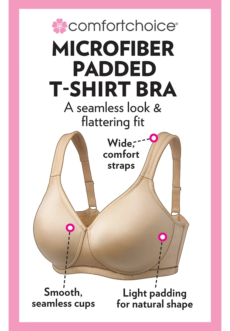 Comfort Choice Women's Microfiber Wireless Lightly Padded T-Shirt