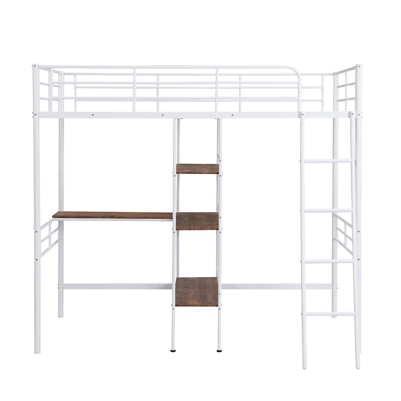 Streamdale Twin Size Metal Loft Bed And Built-In Desk And Shelves