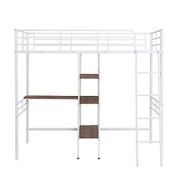Streamdale Twin Size Metal Loft Bed And Built-In Desk And Shelves