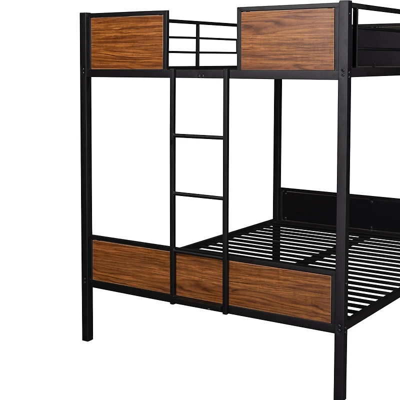 Simplie Fun Full-Over-Full Bunk Bed Modern Style Steel Frame Bunk Bed With Safety Rail, Built-In Ladder