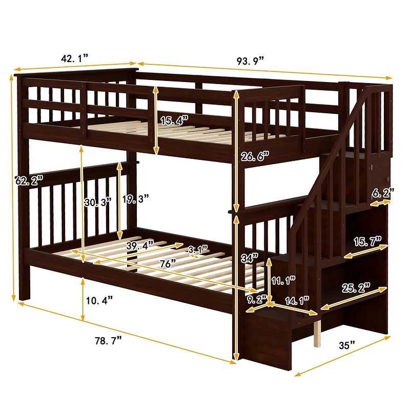 Streamdale Twin-Over-Twin Bunk Bed with Storage and Rail