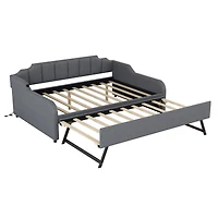 Simplie Fun Full Size Upholstery Daybed With Trundle And Usb Charging Design, Trundle