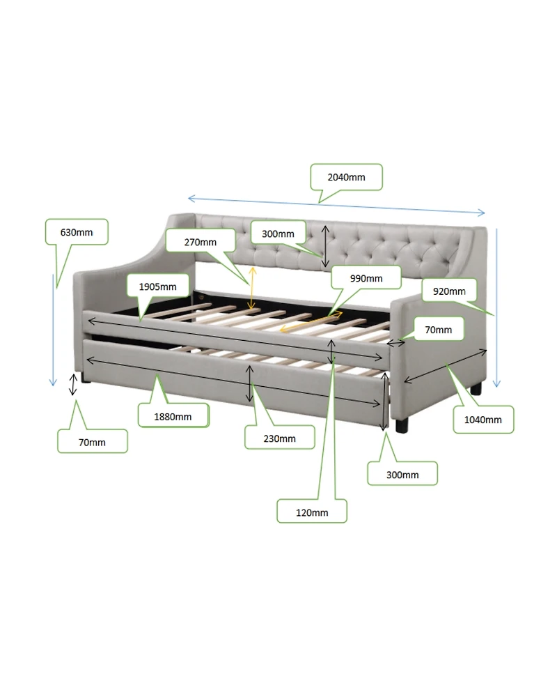 Simplie Fun Twin Size Upholstered Daybed With Trundle, Sturdy Wood Bed Frame with Bed Frame Tufted Button