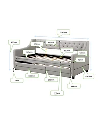 Simplie Fun Twin Size Upholstered Daybed With Trundle, Sturdy Wood Bed Frame with Bed Frame Tufted Button