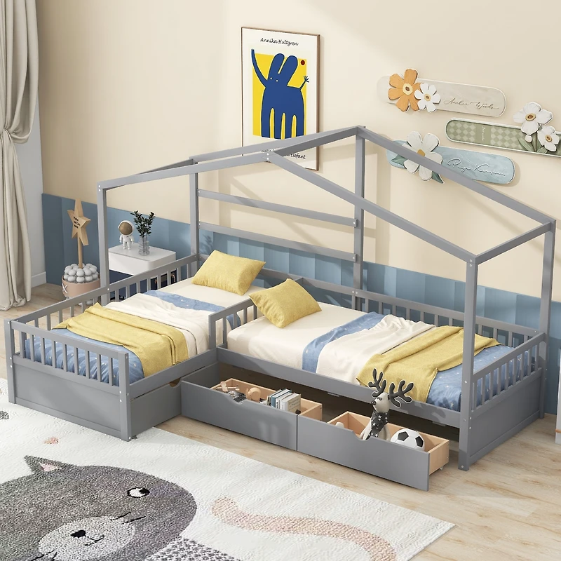 Streamdale Twin House Platform Bed With Three Storage Drawers