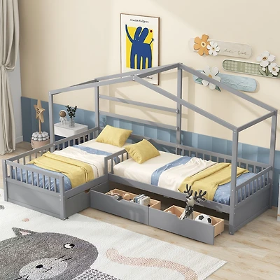 Streamdale Twin House Platform Bed With Three Storage Drawers