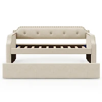 Simplie Fun Upholstered Daybed With Trundle, Wood Slat Support, Frame Sofa Bed, Twin