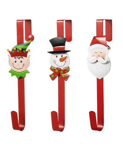 Glitzhome 14 H Set of 3 Christmas Metal Elf, Snowman Santa Wreath Hanger