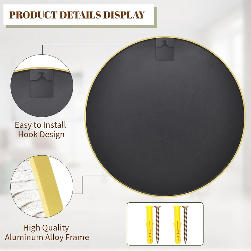 Homlux Round Wall Mounted Mirror 20"x20" in Gold