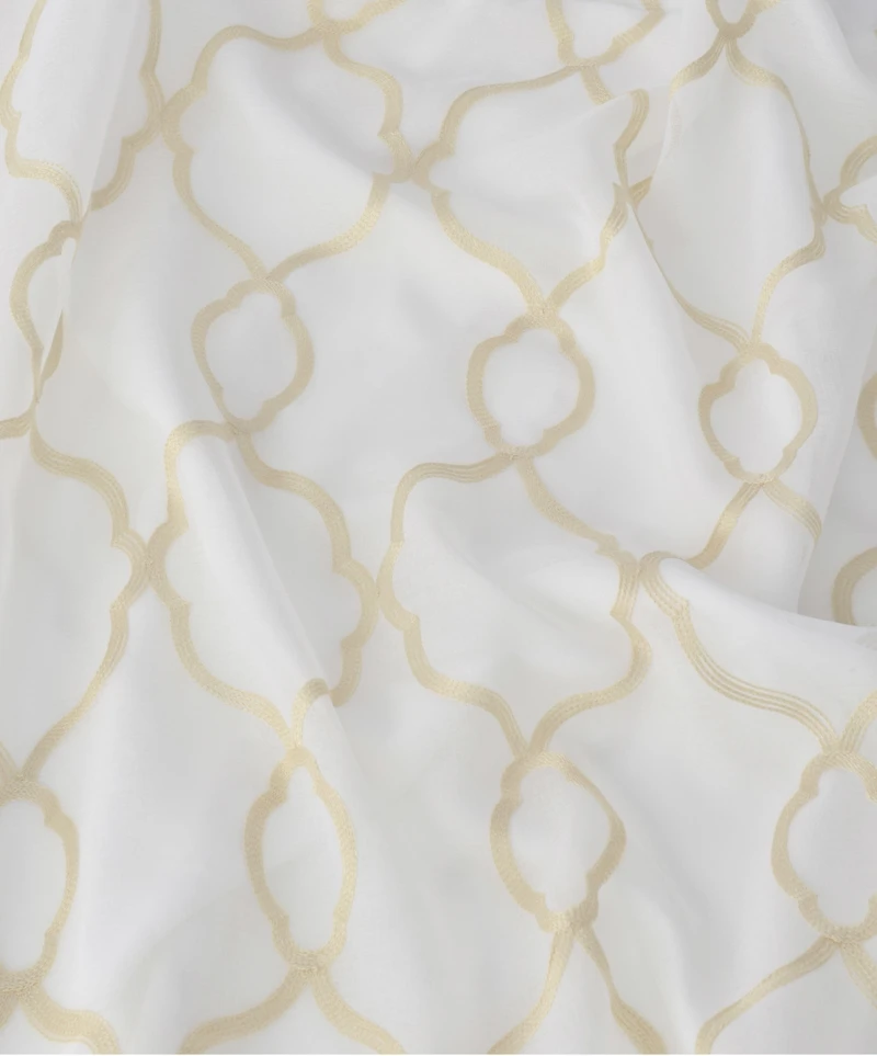 Kate Aurora 2 Pack Geo Trellis Double Layered Sheer Embroidered Grommet Curtains