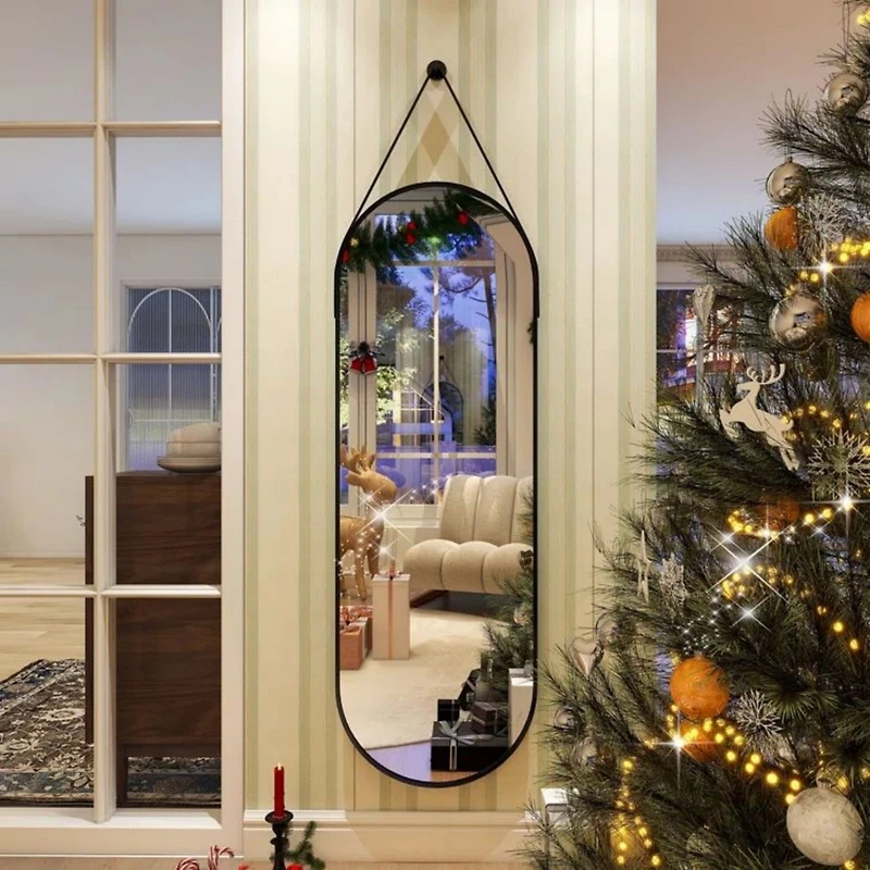 Homlux Oval Wall Mounted Mirror 16"x48" in Black