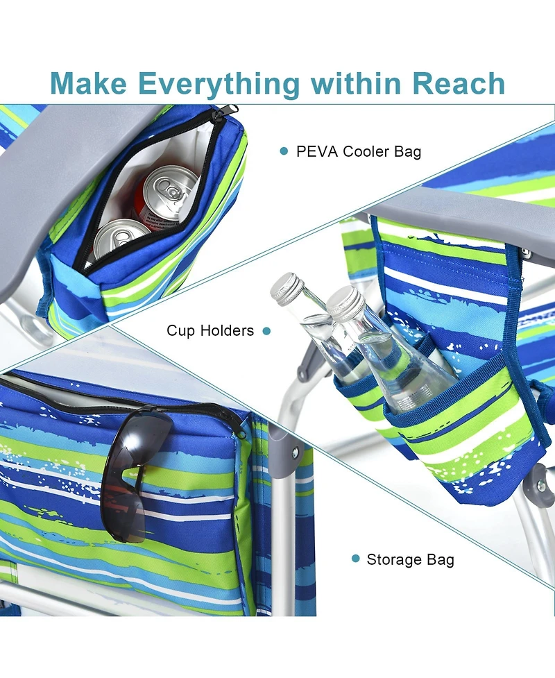 Slickblue 2 Packs 5-Position Outdoor Folding Backpack Beach Table Chair Reclining Set