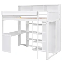 Streamdale Wood Twin Loft Bed With Multiple Storage Shelves And Wardrobe