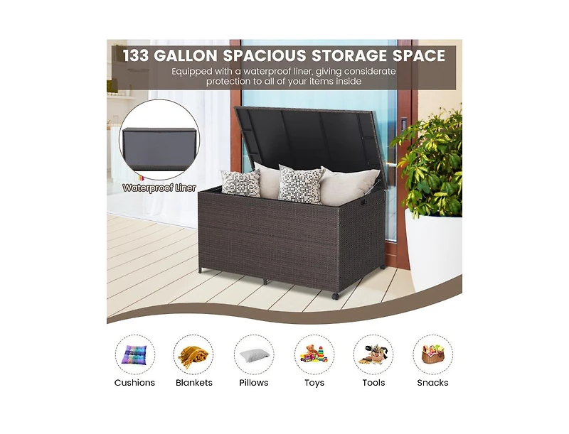 Slickblue Outdoor Wicker Storage Box with Zippered Liner