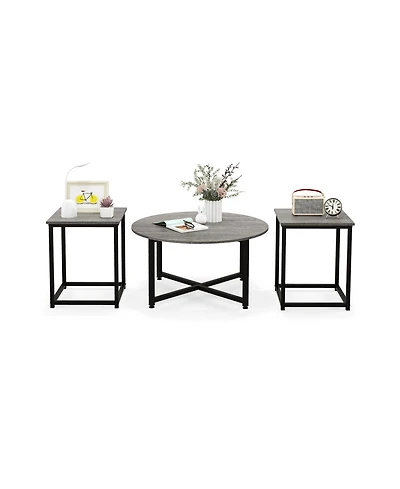 3-Piece Coffee Table Set Round Coffee Table and 2PCS Square End Tables