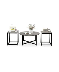 3-Piece Coffee Table Set Round Coffee Table and 2PCS Square End Tables