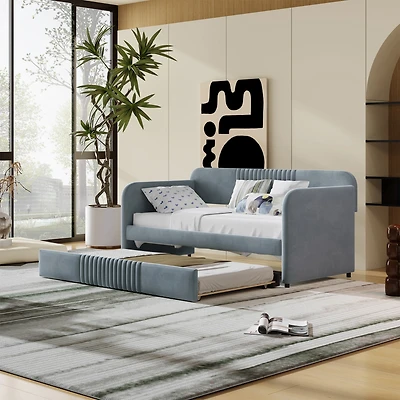 Streamdale Upholstered Daybed Sofa Bed Twin Size With Trundle Bed And Wood Slat