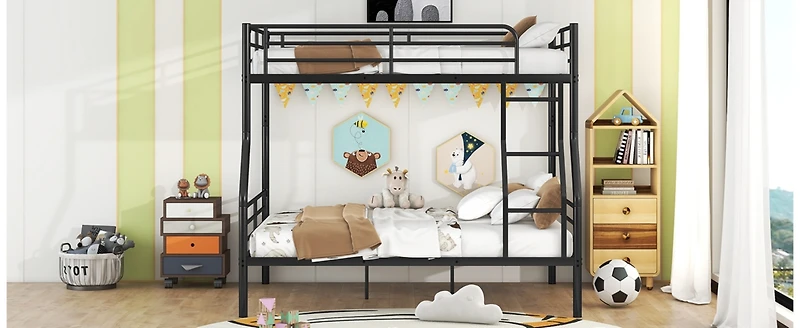 Simplie Fun Full Xl Over Queen Metal Bunk Bed, White