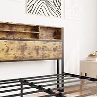 Simplie Fun Queen Bed Frame with Storage Headboard and Charging Station